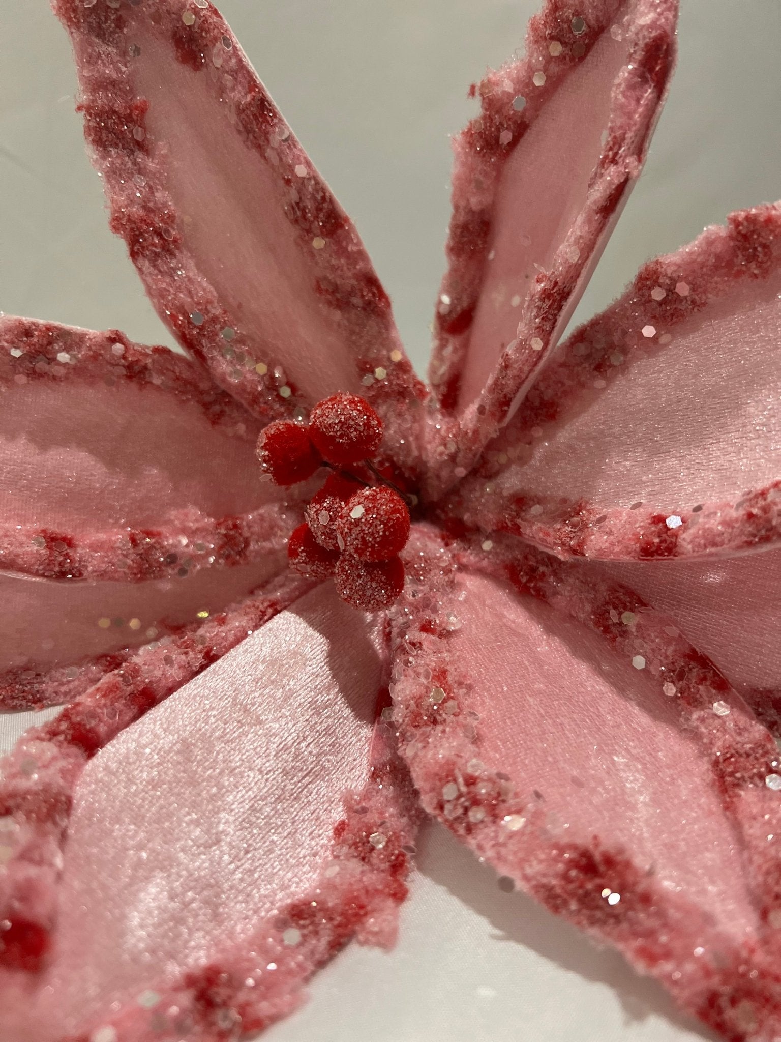 22" CANDY W/SNOWGLITTER POINSETTIA STEM PINK/RED - Sassy Inspiration