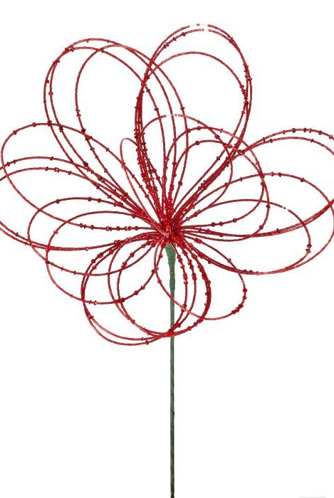 23" Red Beaded Flower Stem - Sassy Inspiration