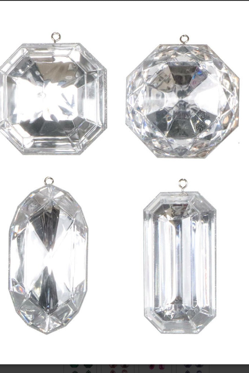 4 - 5" Silver Jewel Glitter Ornaments - Sassy Inspiration