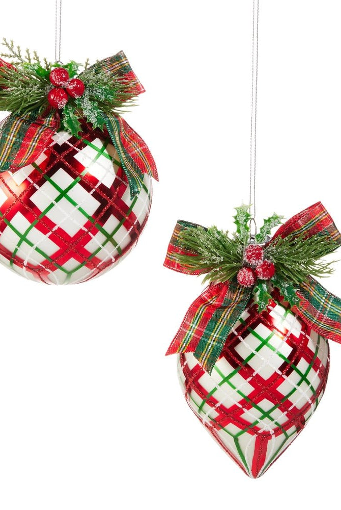 4" Plaid Ornaments with Bow - Sassy Inspiration