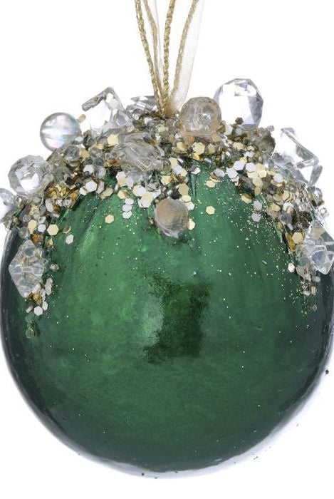 4"Green Heavy Jeweled Ball Ornament - Sassy Inspiration