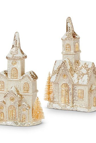 9" Mercury Glass Lighted Church - Sassy Inspiration