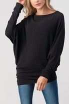 Black Long Dolman Sleeve Asymmetric Top - Sassy Inspiration