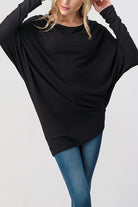 Black Long Dolman Sleeve Asymmetric Top - Sassy Inspiration
