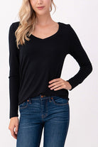Black Modal Long Sleeve V - neck Tee - Sassy Inspiration