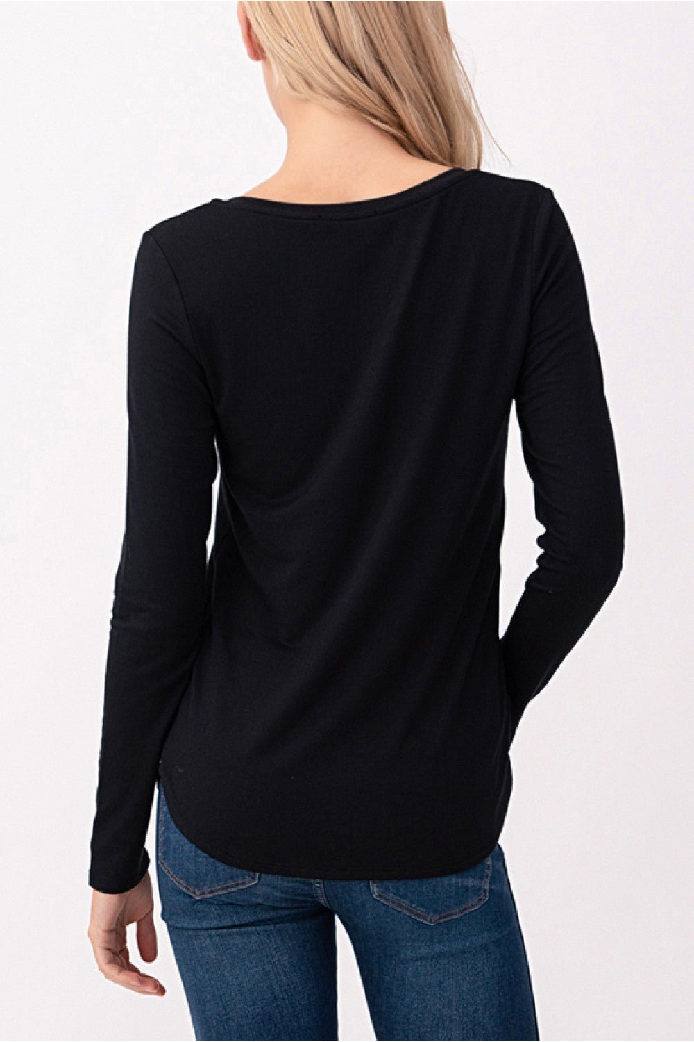Black Modal Long Sleeve V - neck Tee - Sassy Inspiration