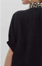 Black Short Sleeve Dolman Leopard Accented Top - Sassy Inspiration