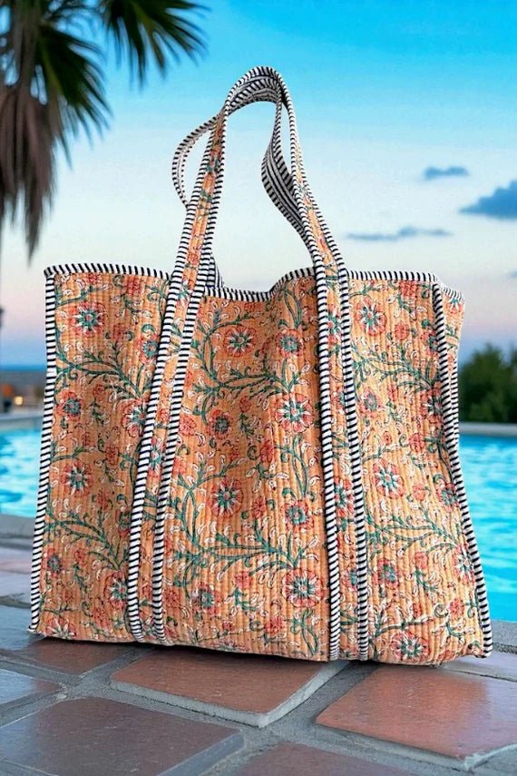 Chelsea Orange Floral Tote Bag - Sassy Inspiration