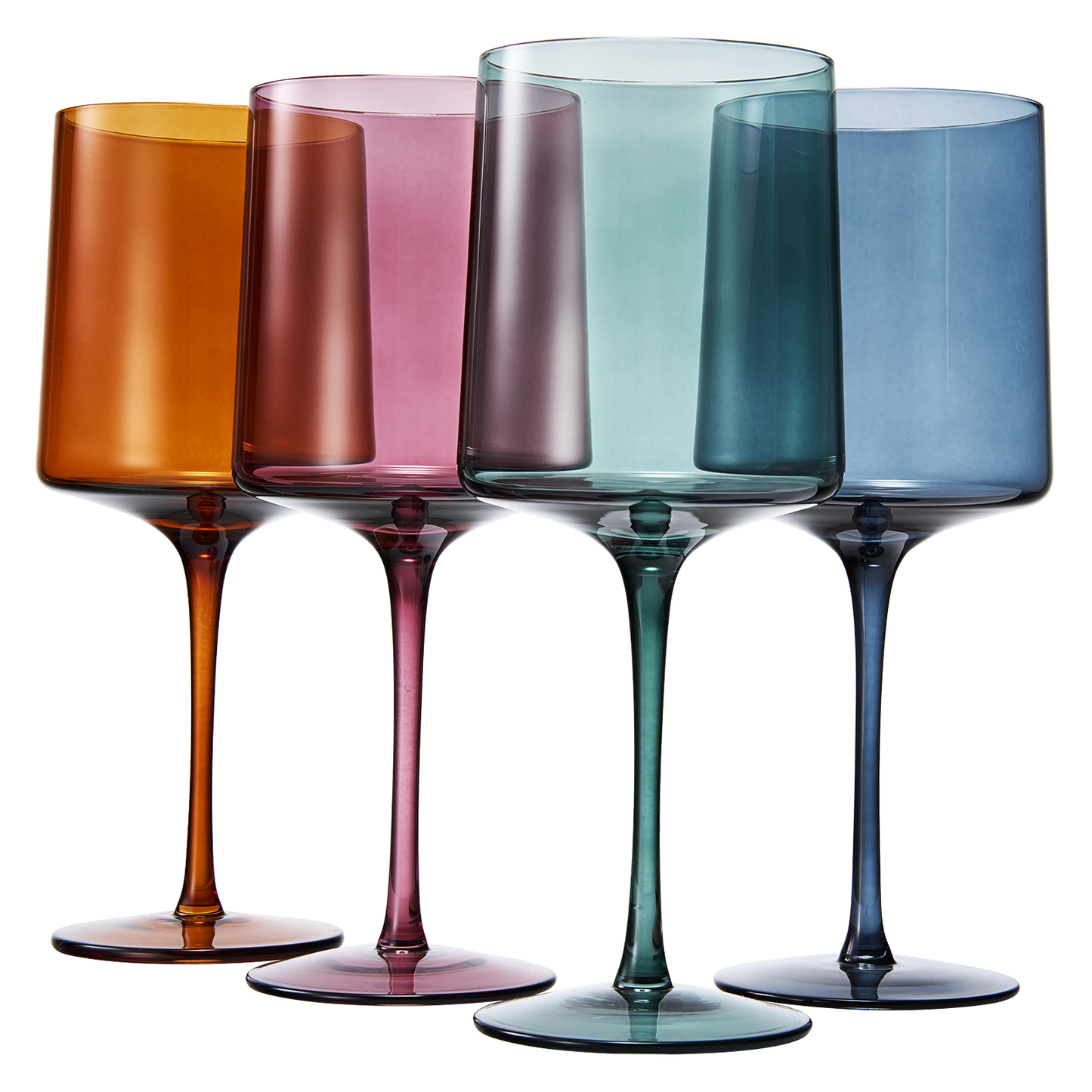 Colored Square Crystal Wine Glasses Set of 4 Large 13.5 oz