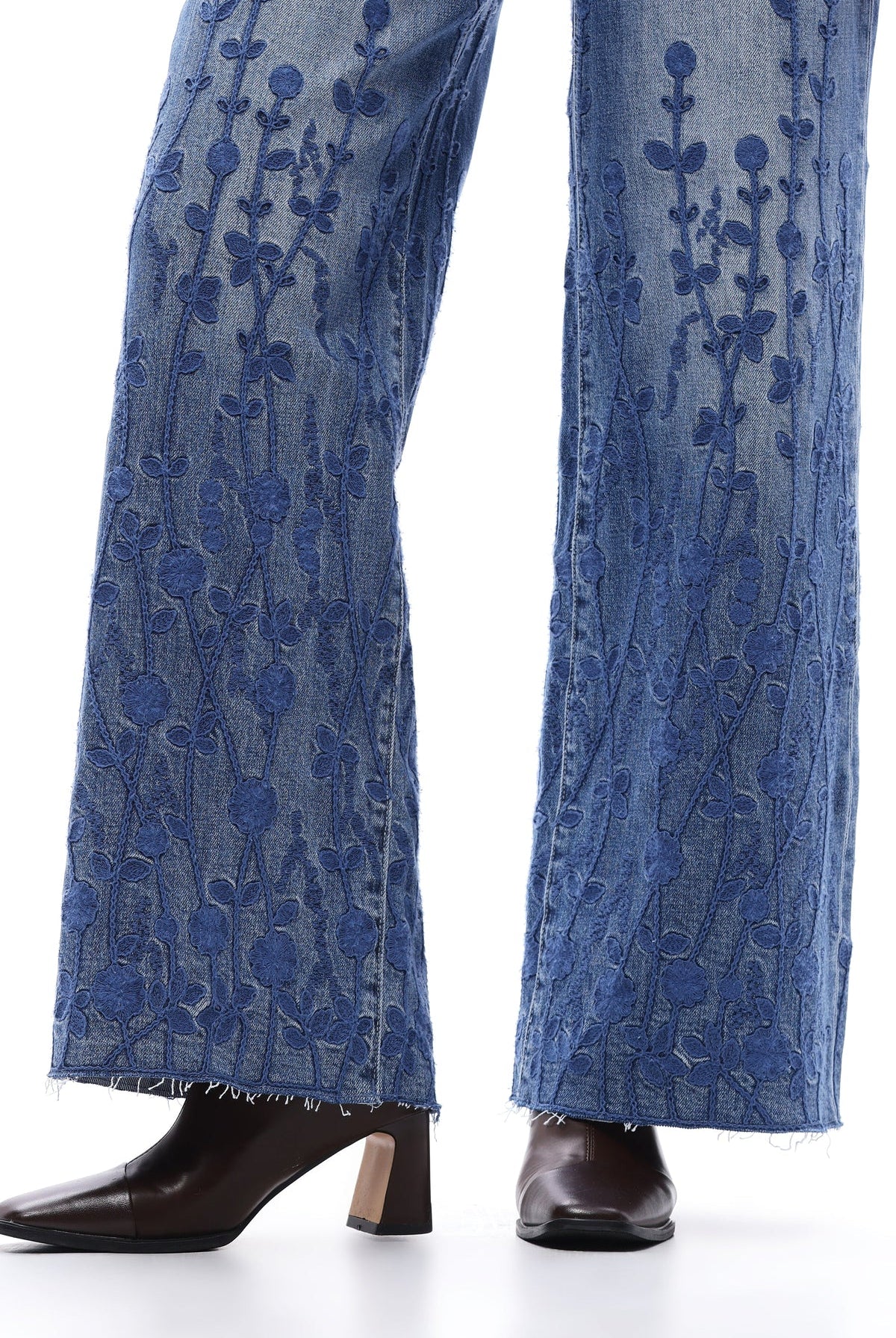 Floral Muse High - Rise Embroidered Wide - Leg Denim – Medium Blue - Sassy Inspiration