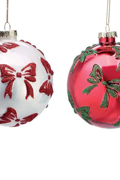 GLASS ORNAMENT ROUND WITH BOWS - Sassy Inspiration