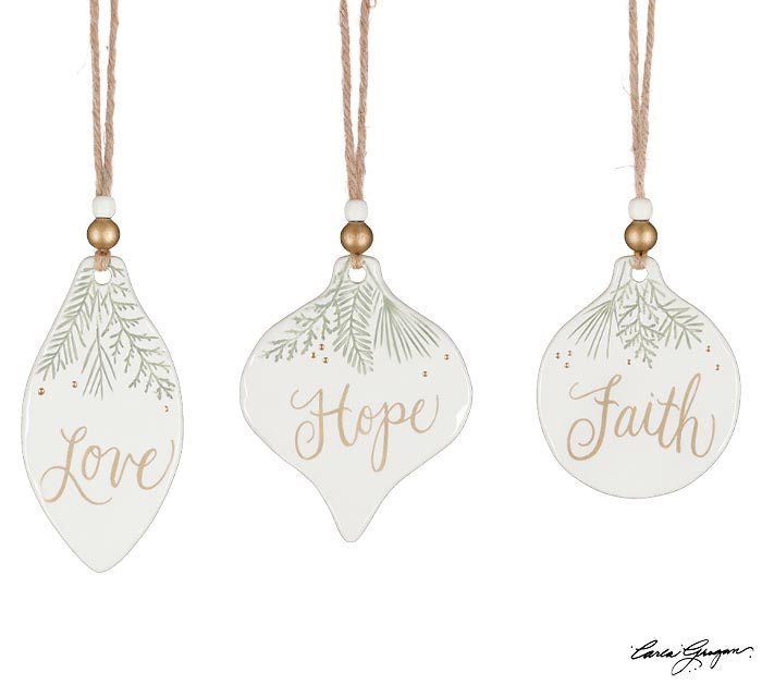 GREEN SPRIGS ASTD SHAPES/MSG ORNAMENT S/3 - Sassy Inspiration