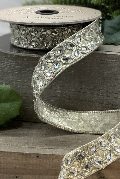 Jeweled Flower Ribbon - Platinum - Sassy Inspiration