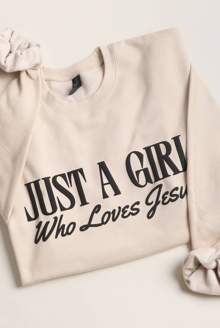 JUST A GIRL WHO LOVES JESUS PUFF MIDWEIGHT Sweatshirt - Sassy Inspiration