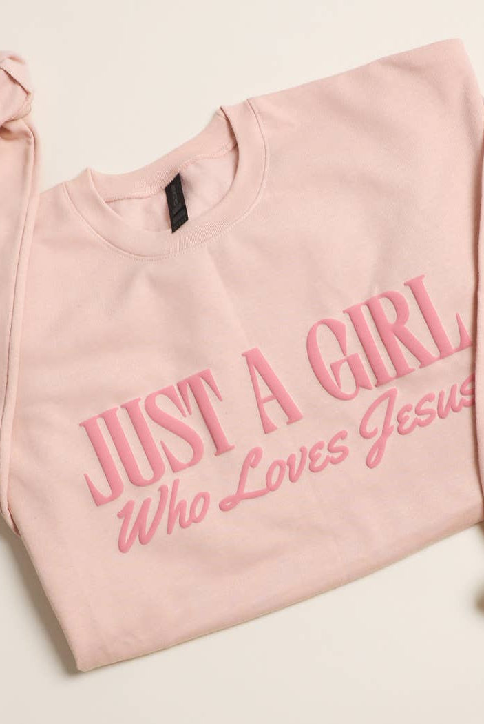 JUST A GIRL WHO LOVES JESUS PUFF MIDWEIGHT Sweatshirt - Sassy Inspiration