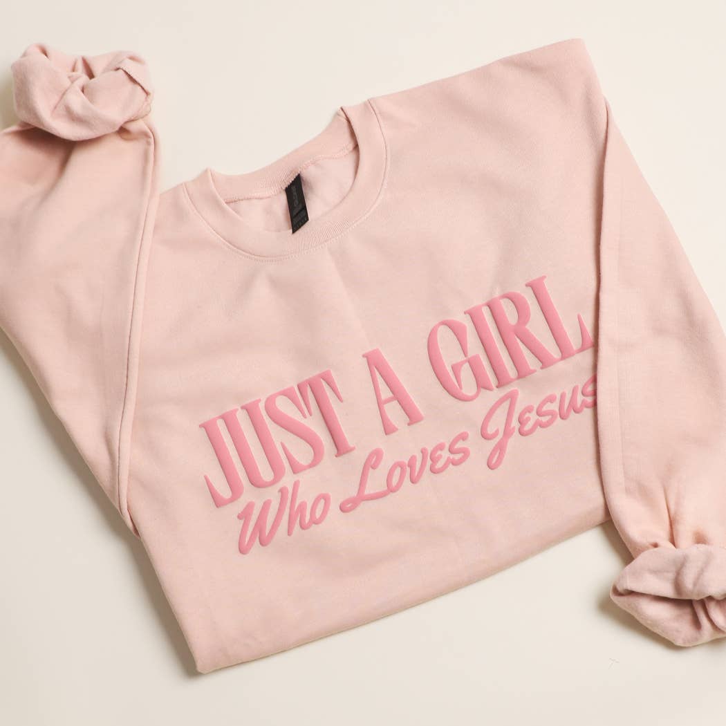 JUST A GIRL WHO LOVES JESUS PUFF MIDWEIGHT Sweatshirt - Sassy Inspiration