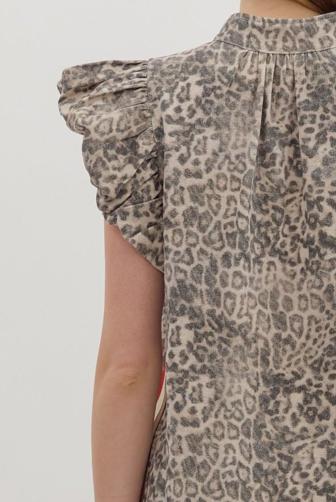 Leopard Flutter Sleeve Pullover - Sassy Inspiration