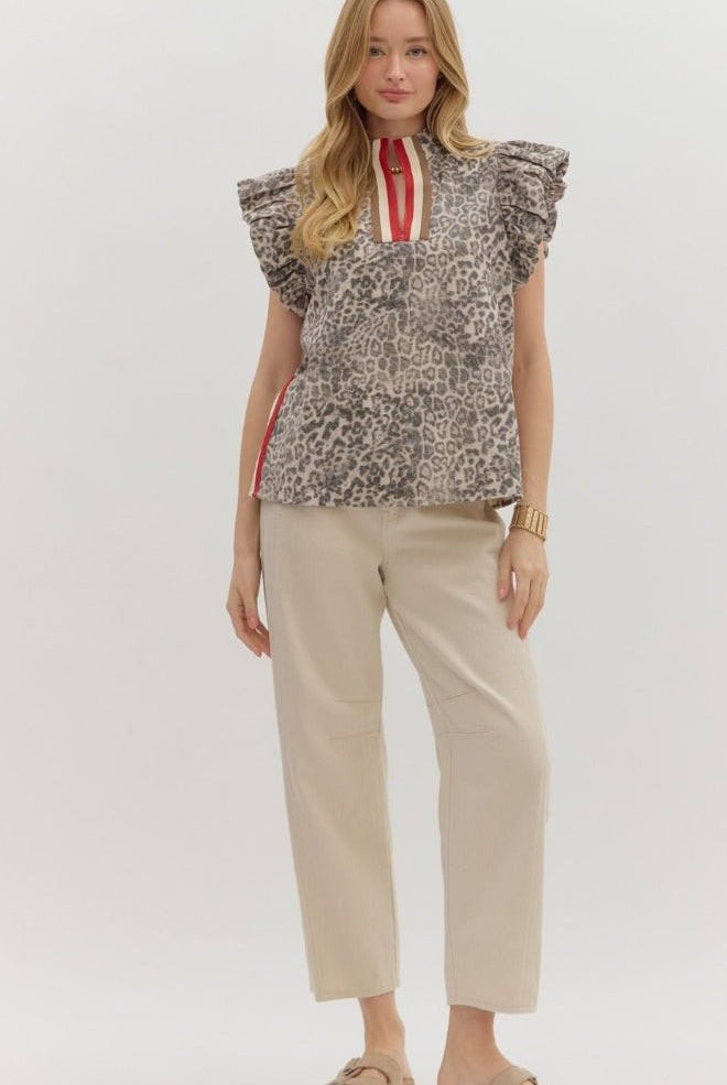Leopard Flutter Sleeve Pullover - Sassy Inspiration