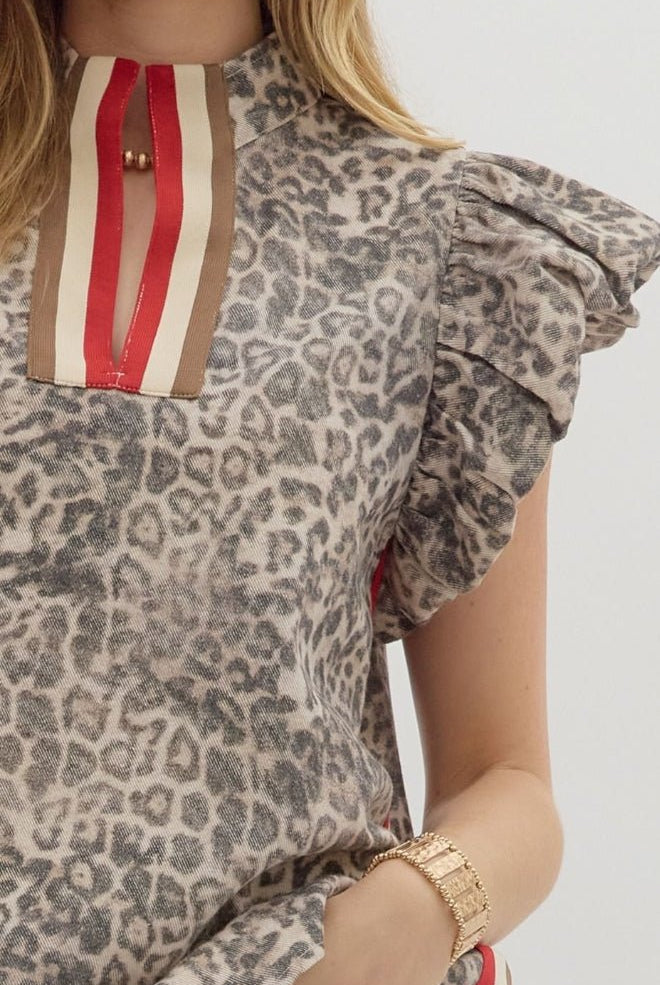 Leopard Flutter Sleeve Pullover - Sassy Inspiration