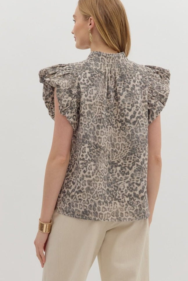 Leopard Flutter Sleeve Pullover - Sassy Inspiration
