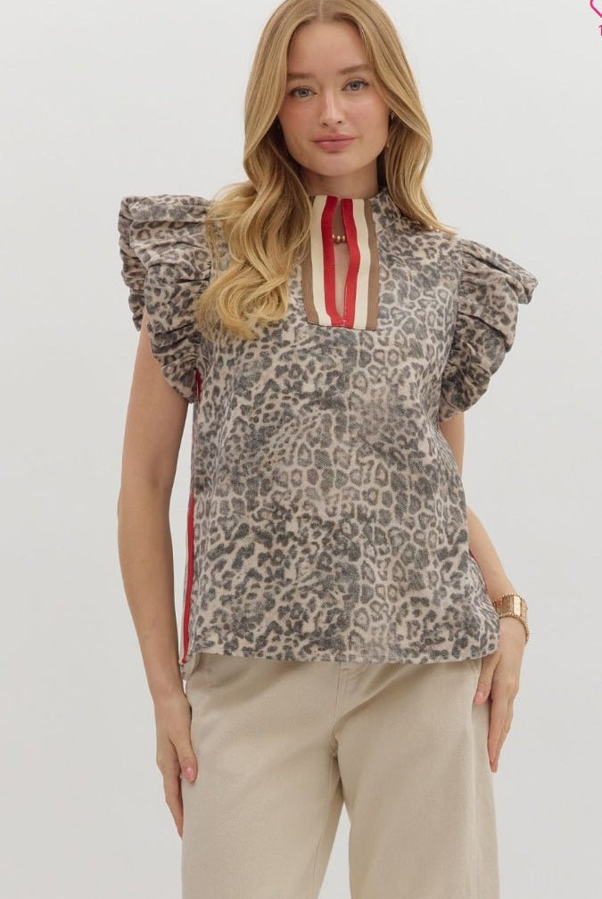 Leopard Flutter Sleeve Pullover - Sassy Inspiration