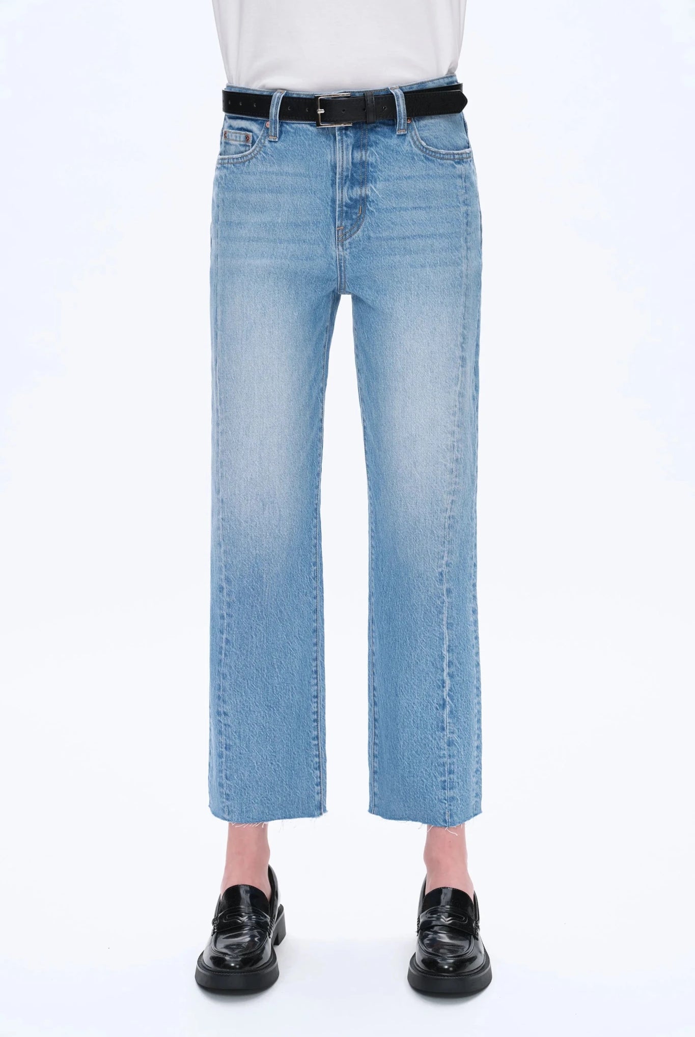 Modern Ease High - Rise Straight - Leg Denim – Medium Blue - Sassy Inspiration