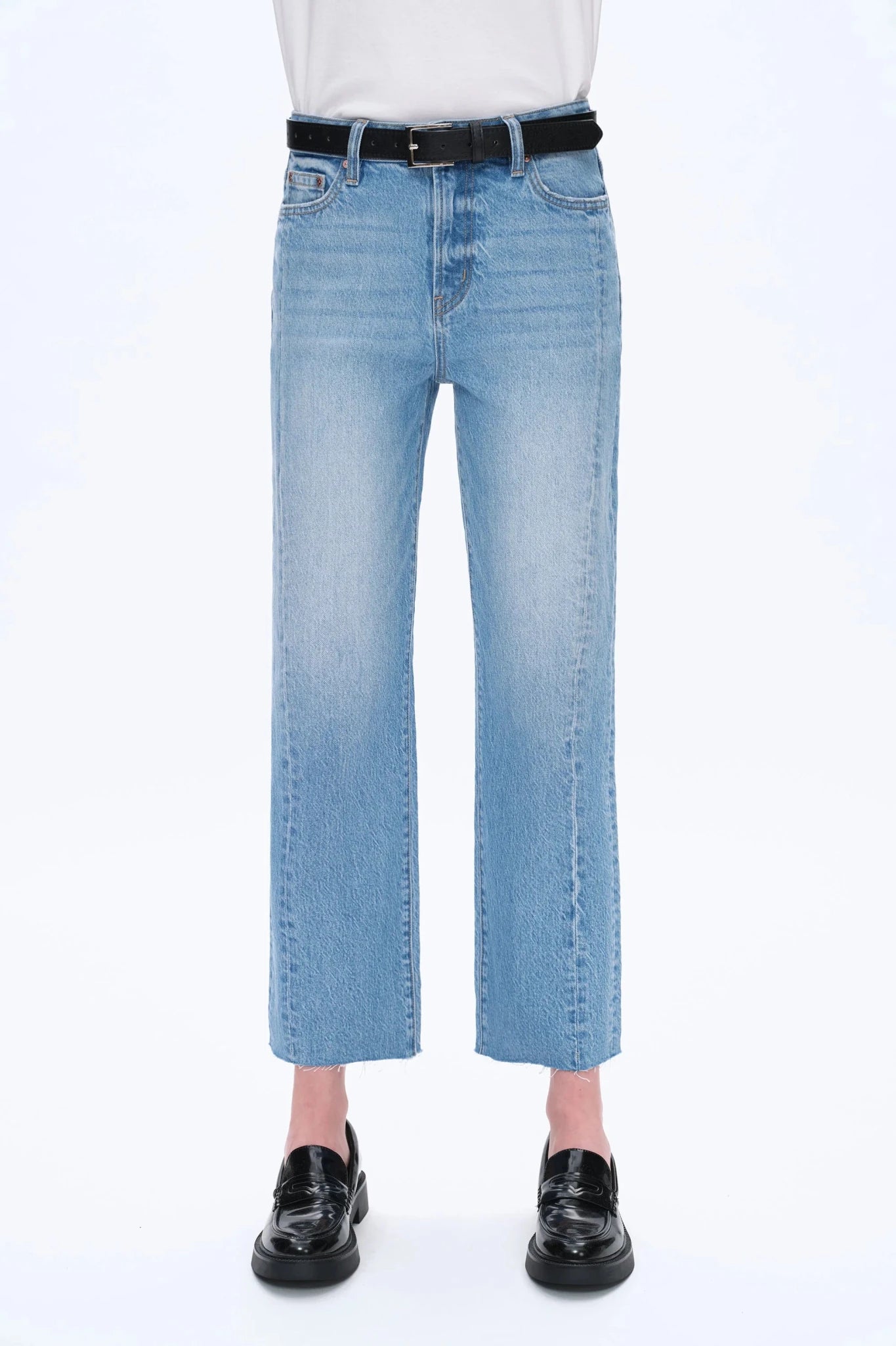 Modern Ease High - Rise Straight - Leg Denim – Medium Blue - Sassy Inspiration