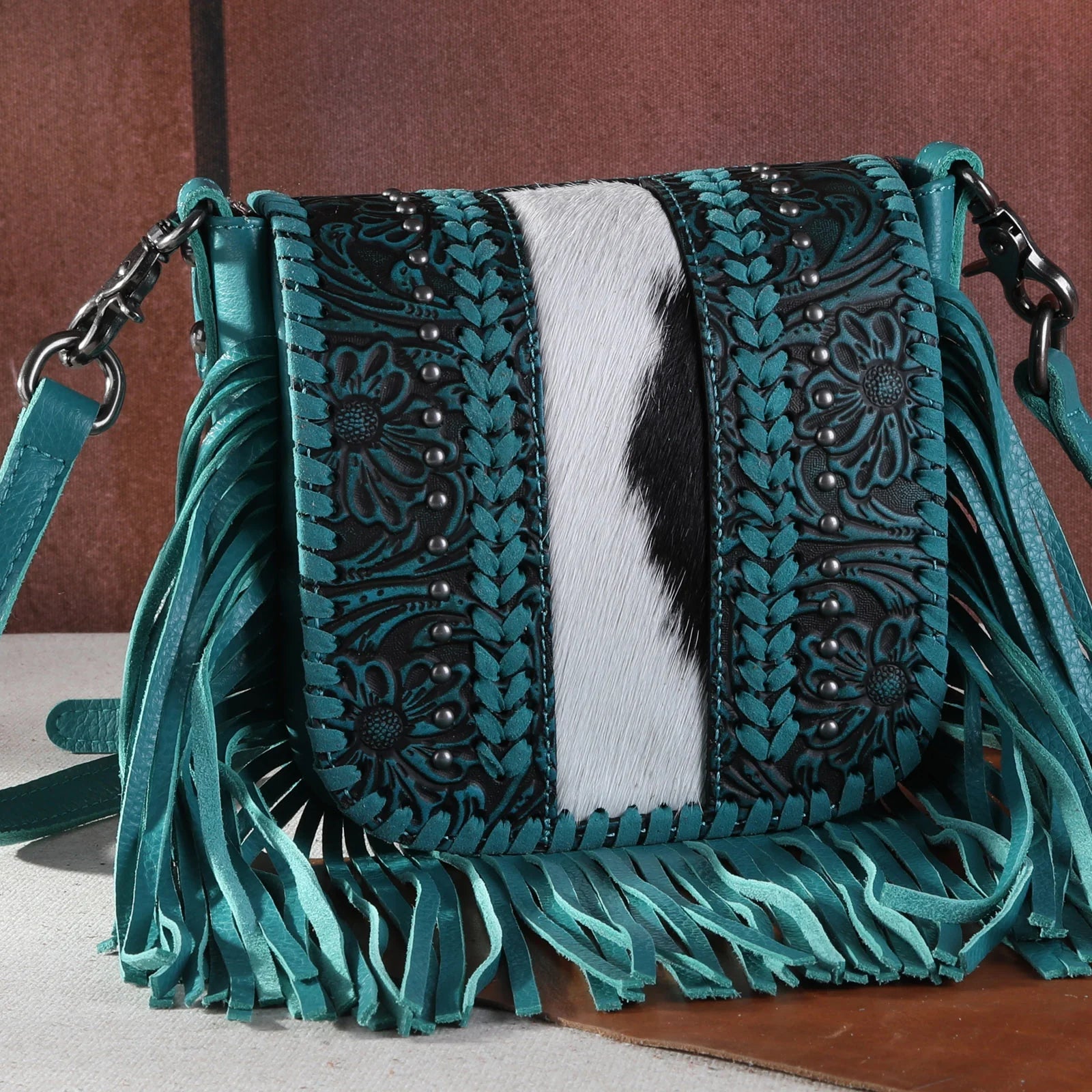 Montana West Genuine Leather Tooled Collection Fringe Crossbody - Sassy Inspiration