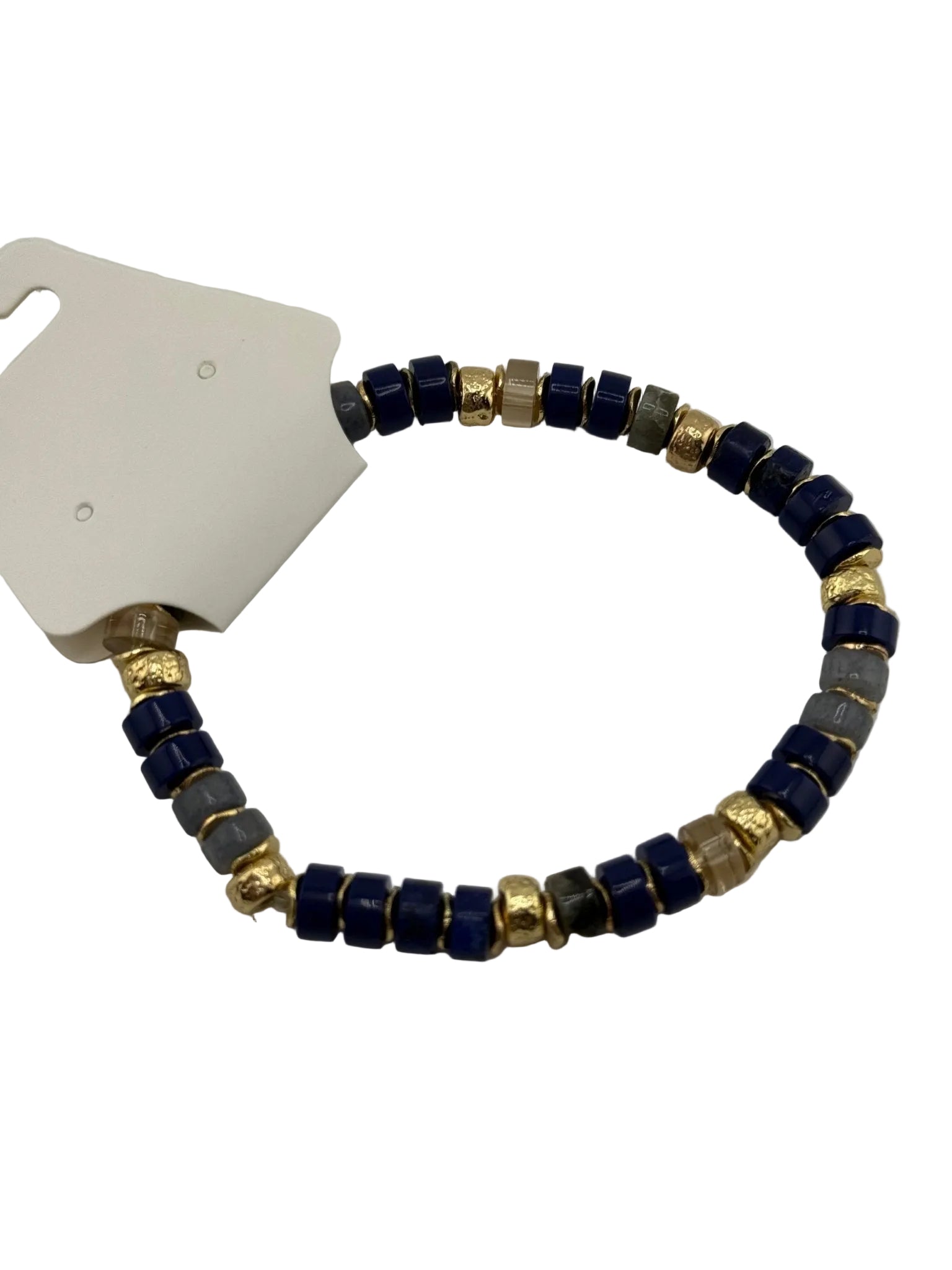 Navy & Gold Beaded Stretch Bracelet - Sassy Inspiration