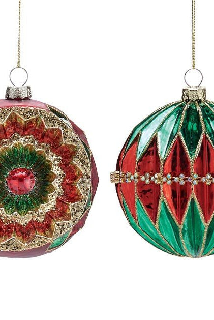 ORNAMENT VINTAGE RED GREEN GOLD S/2 - Sassy Inspiration
