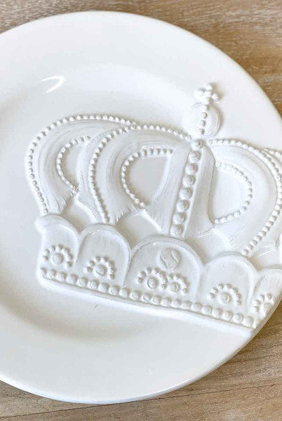 Royal Crown Embossed Plates White 8” Set of 4 - Sassy Inspiration