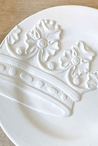 Royal Crown Embossed Plates White 8” Set of 4 - Sassy Inspiration