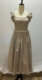 Ruffle Sleeve Cotton Midi Dress Mocha/Cream - Sassy Inspiration