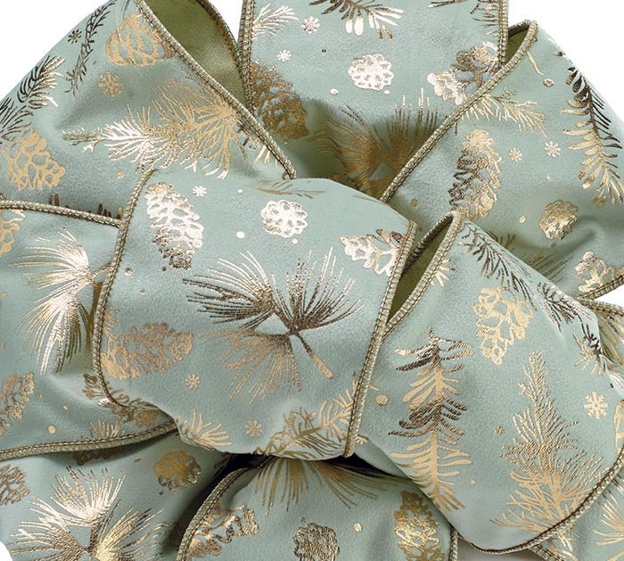 SAGE RIBBON WITH GOLD PINECONE ART - Sassy Inspiration