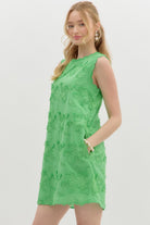 Sleeveless floral appliqué mini dress - Kelly Green - Sassy Inspiration