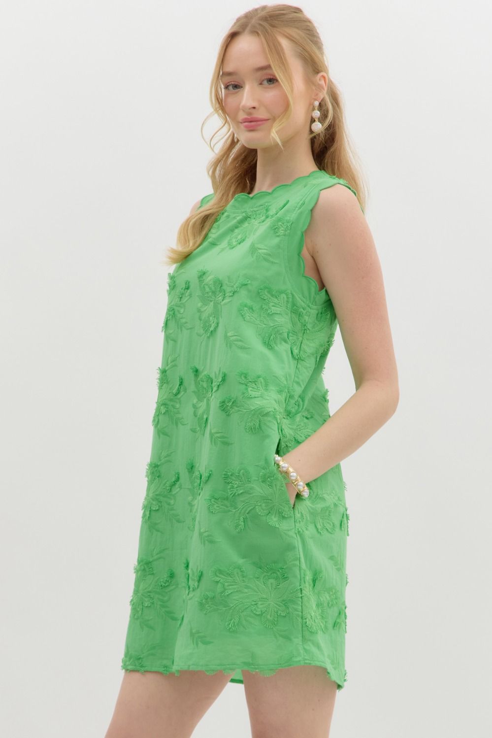 Sleeveless floral appliqué mini dress - Kelly Green - Sassy Inspiration
