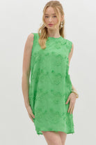 Sleeveless floral appliqué mini dress - Kelly Green - Sassy Inspiration