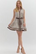 Sleeveless Striped Mini Dress - Mocha - Sassy Inspiration