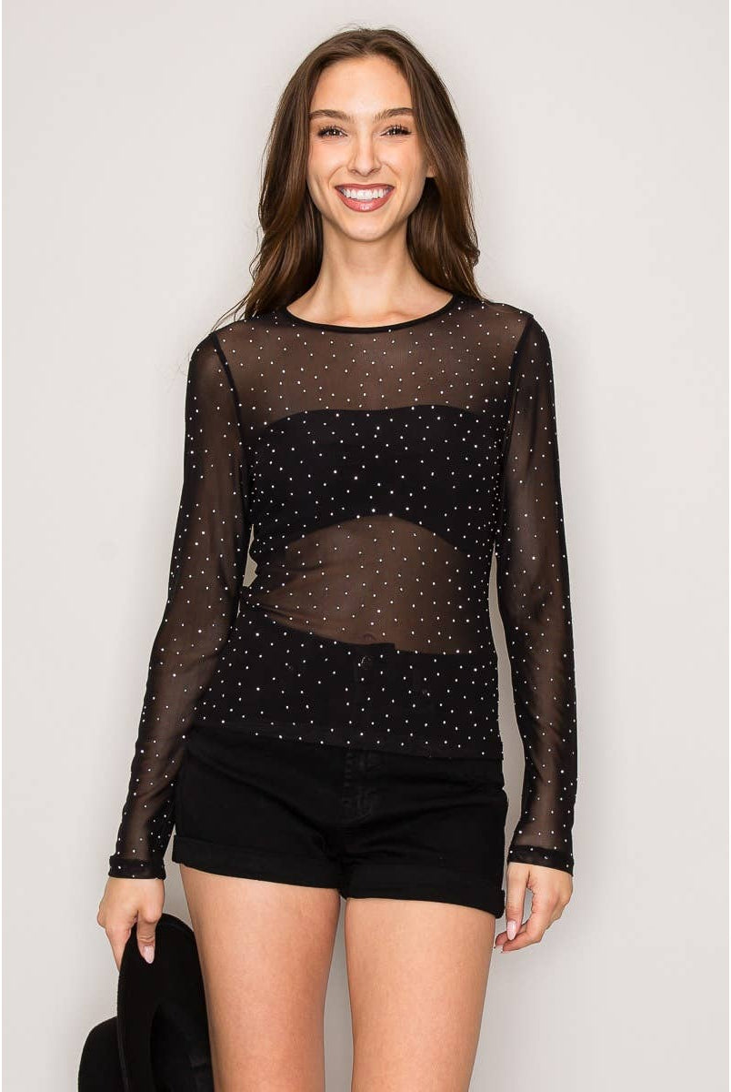Sparkle All Night Rhinestone Mesh Top - Sassy Inspiration