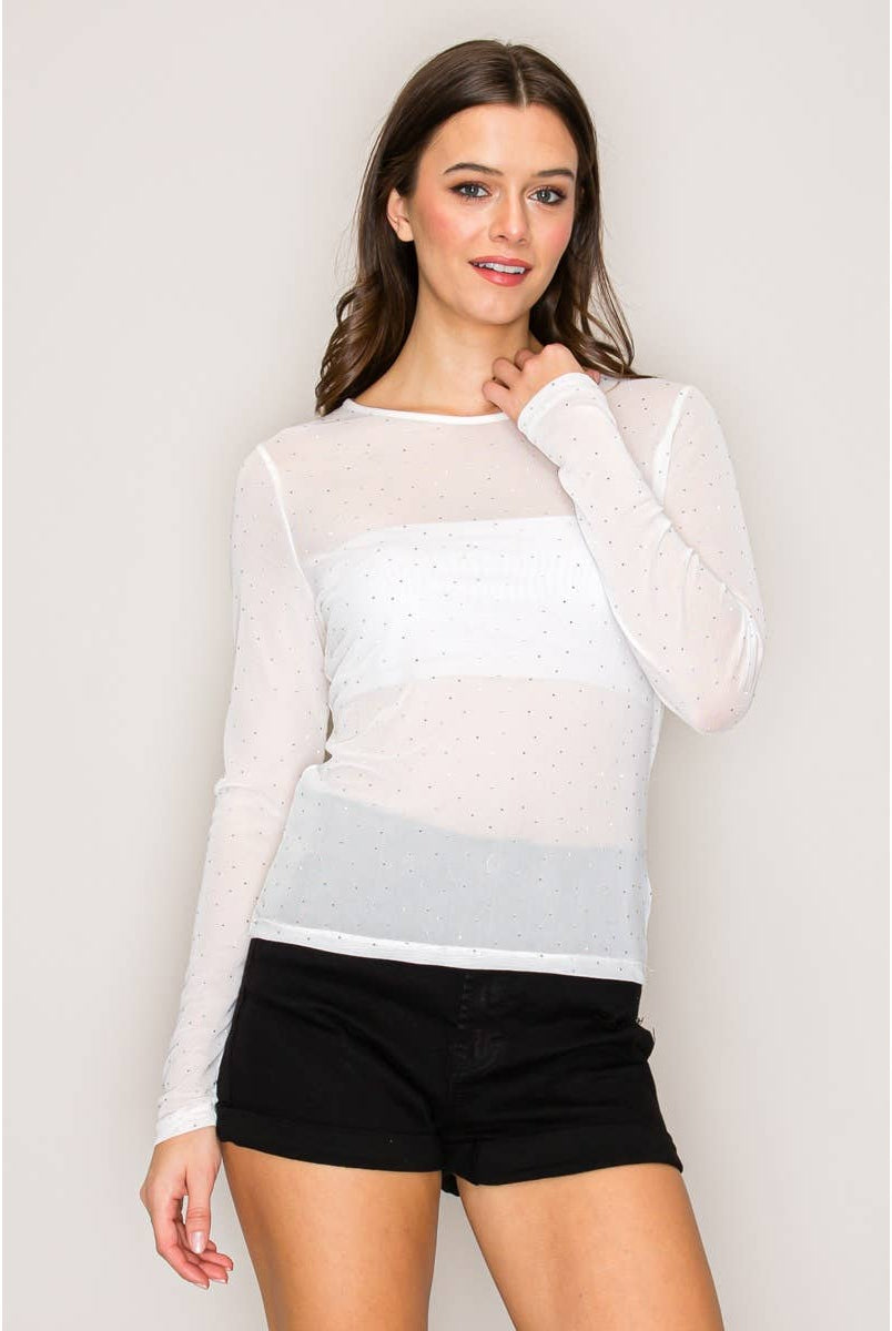 Sparkle All Night Rhinestone Mesh Top - Sassy Inspiration