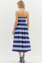 Stripe print strapless pleated midi dress - Sassy Inspiration