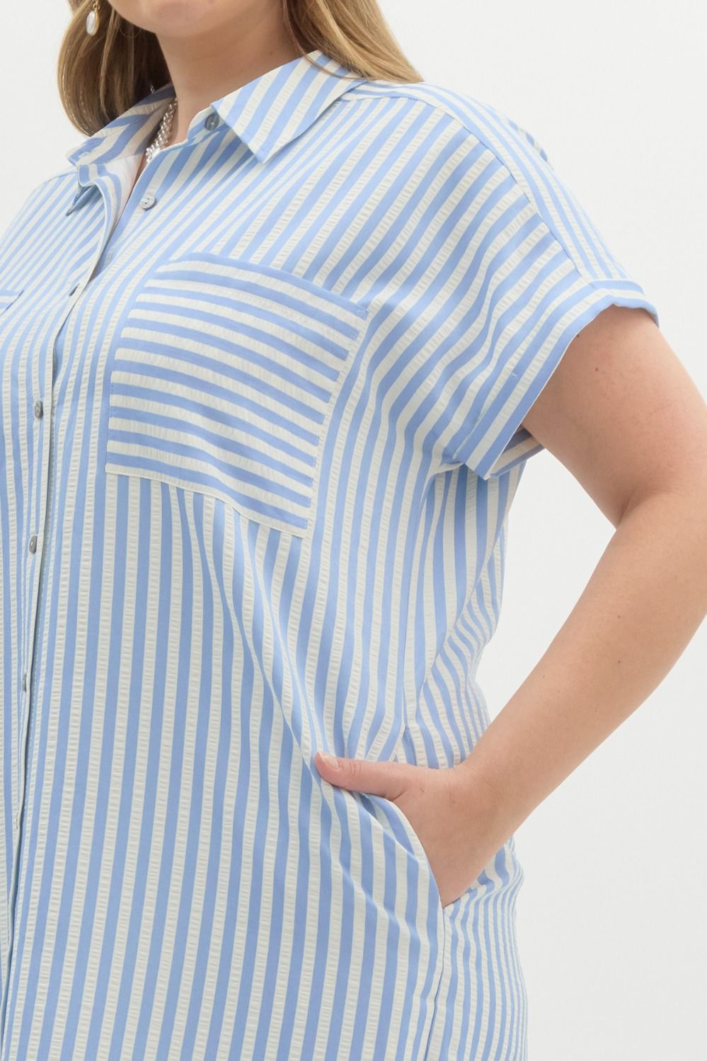 Striped midi shirt dress - Lt Blue - Sassy Inspiration