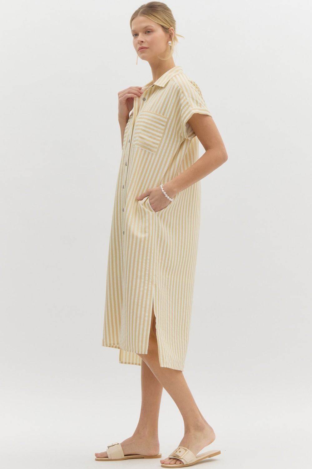 Striped midi shirt dress - Lt Blue - Sassy Inspiration