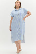 Striped midi shirt dress - Lt Blue - Sassy Inspiration