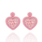 Sweet Heart Shape Embroidery Braid Seed Bead Drop Earrings - Sassy Inspiration