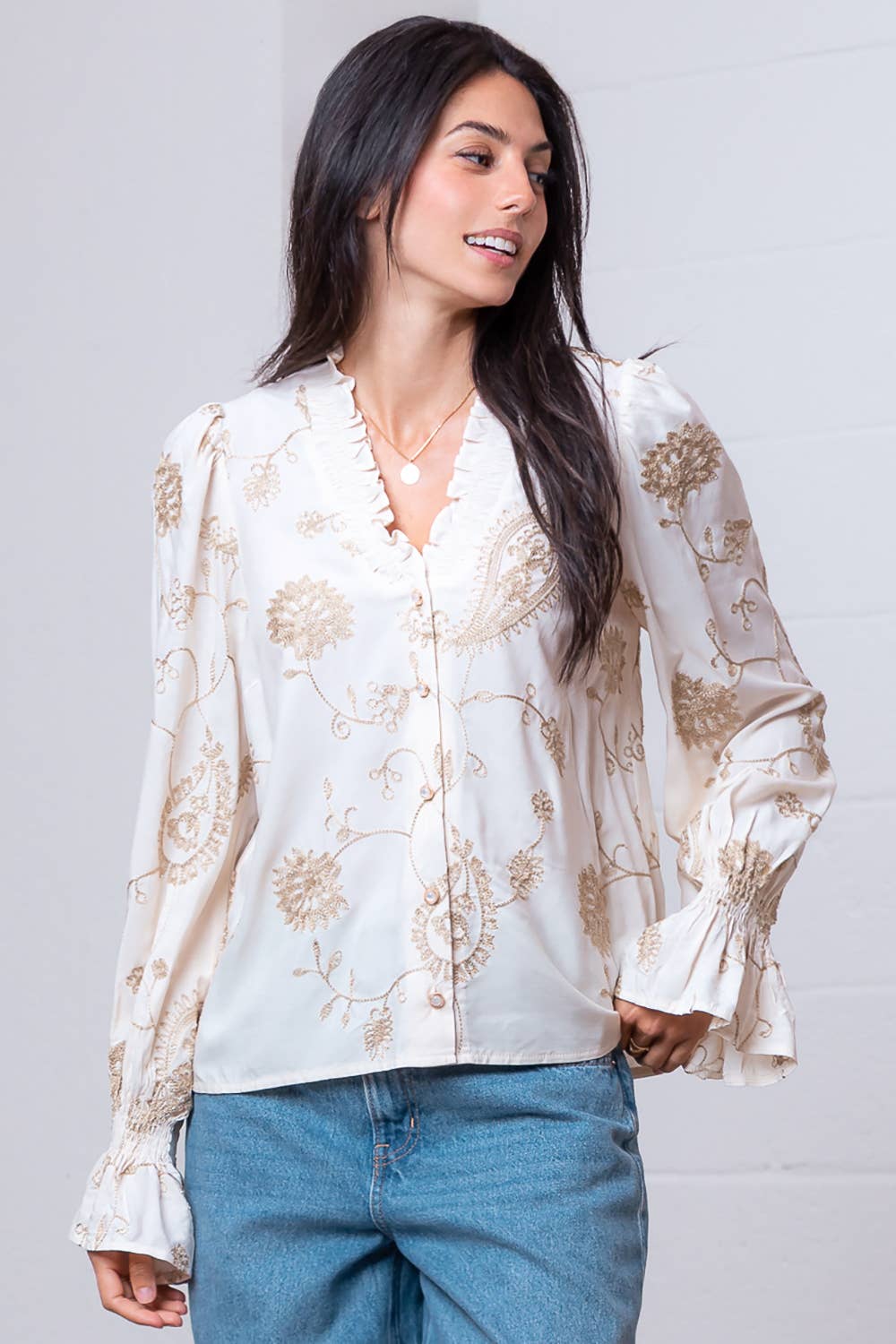 The Soft Romance Embroidered Smocked Top - Sassy Inspiration