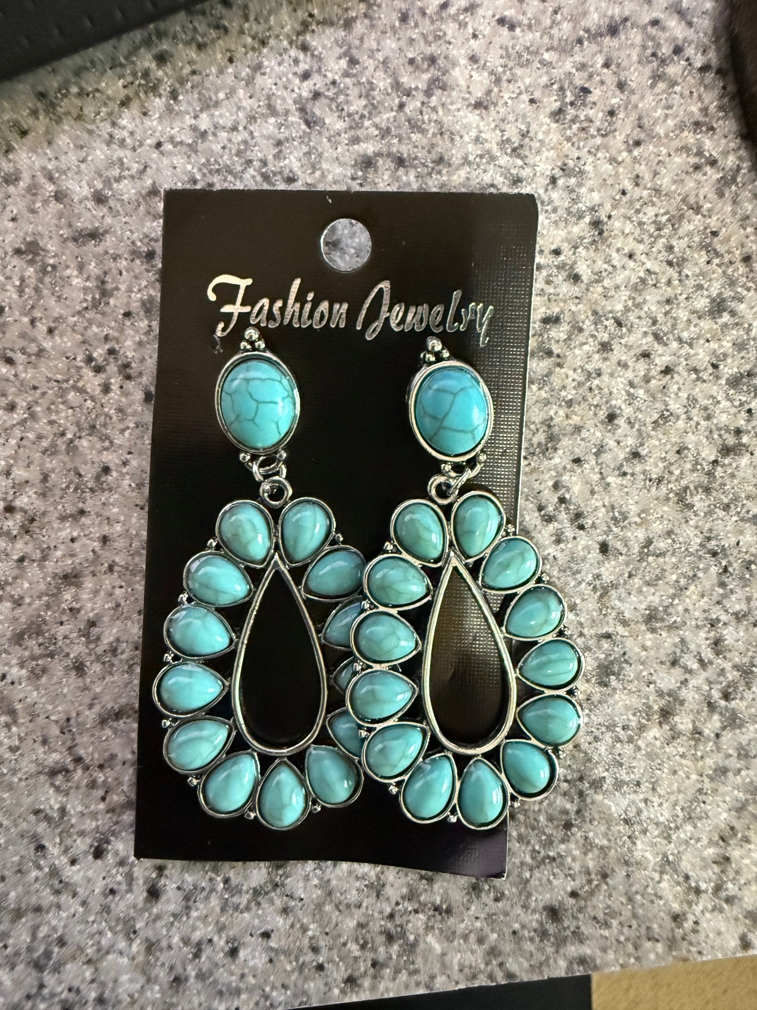 Turquoise Fan Drop Statement Earrings - Sassy Inspiration