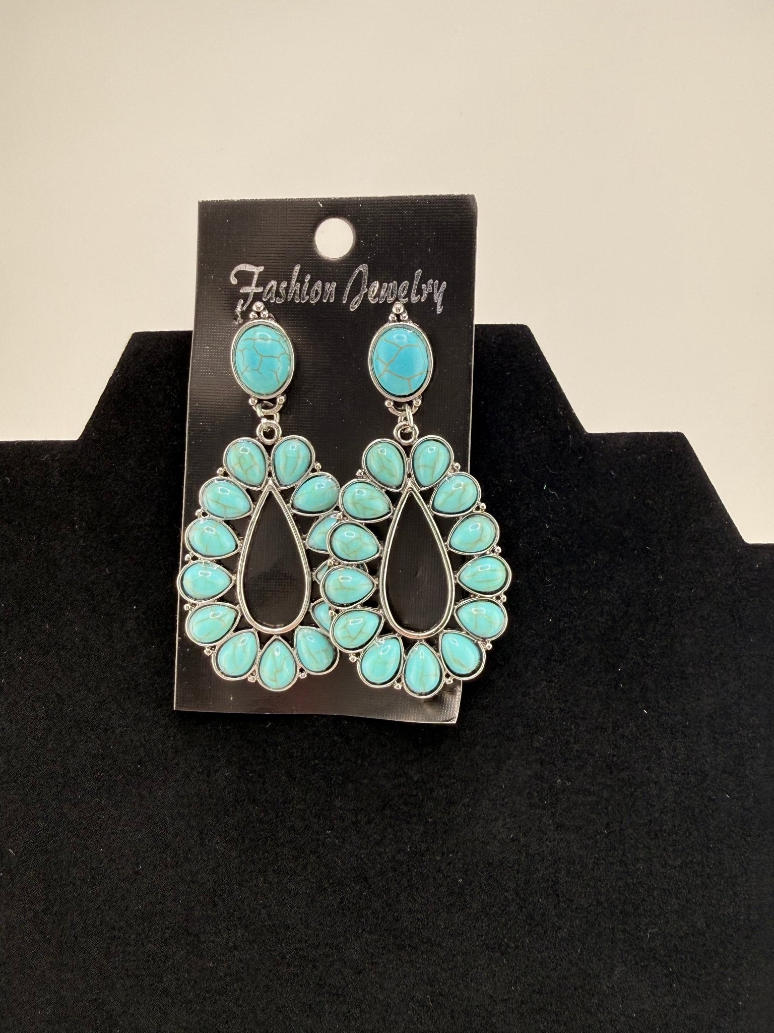 Turquoise Fan Drop Statement Earrings - Sassy Inspiration