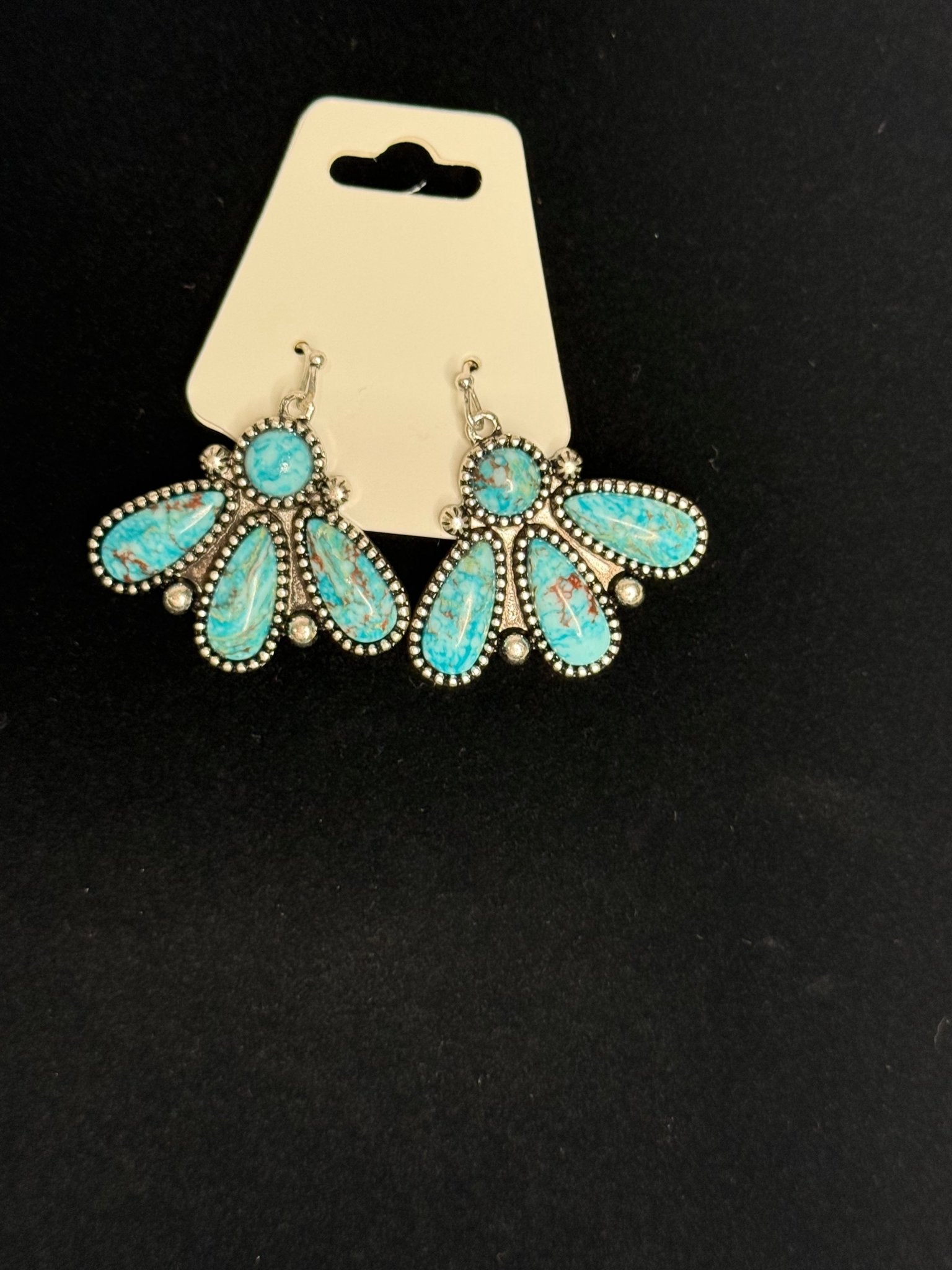 Turquoise Fan Stone Drop Earrings - Sassy Inspiration