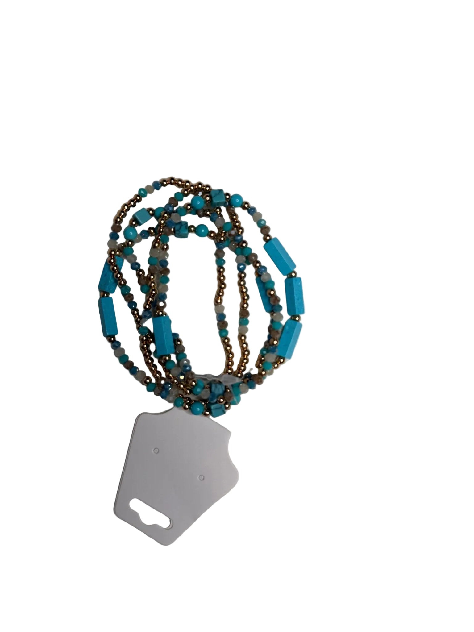 Turquoise & Gold Beaded Stretch Bracelet Set - Sassy Inspiration